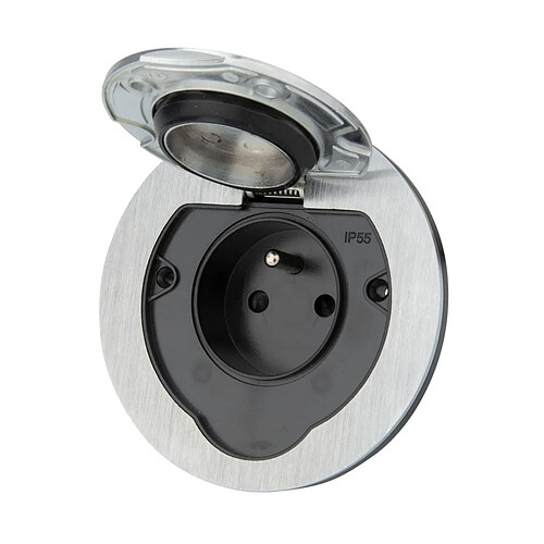 Protec Prise de sol ronde IP55 - métal brossé