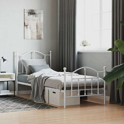 vidaXL Cadre de lit métal sans matelas avec pied de lit blanc 90x190cm