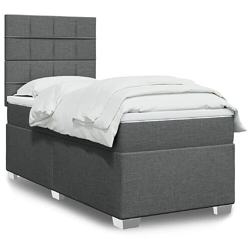 vidaXL Sommier à lattes de lit avec matelas Gris foncé 90x200 cm Tissu