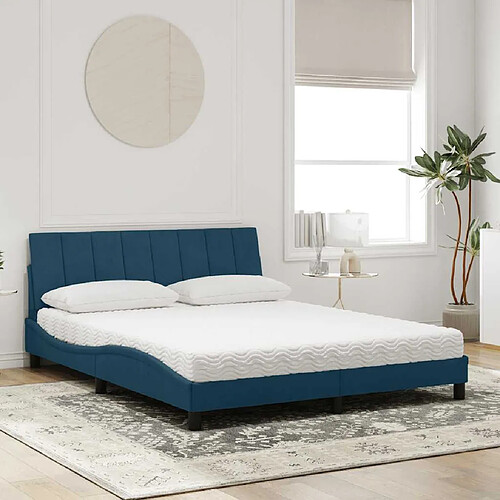 vidaXL Lit avec matelas Hanko bleu 160x200 cm velours