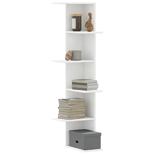 vidaXL Étagère d'angle murale blanc 36,5x36,5x140 cm bois d'ingénierie