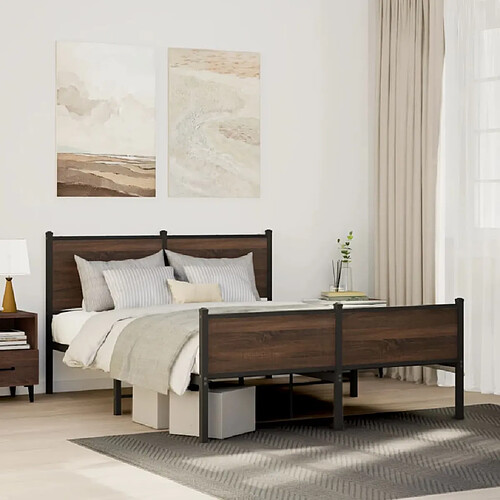 vidaXL Cadre de lit en métal sans matelas chêne marron 137x190 cm