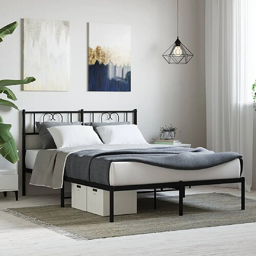vidaXL Cadre de lit métal sans matelas avec tête de lit noir 120x190cm