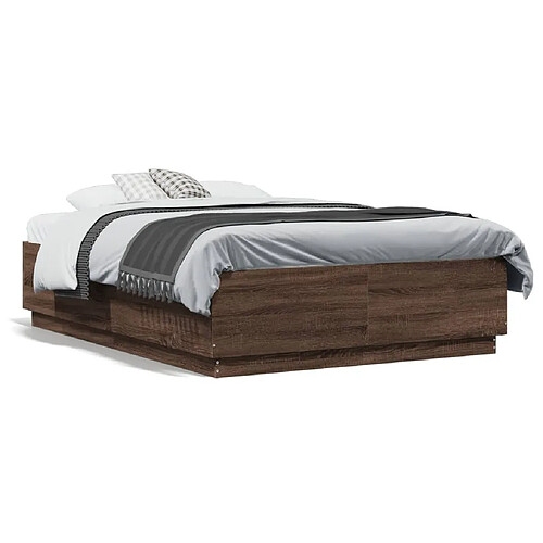 vidaXL Cadre de lit avec LED sans matelas chêne marron 135x190 cm