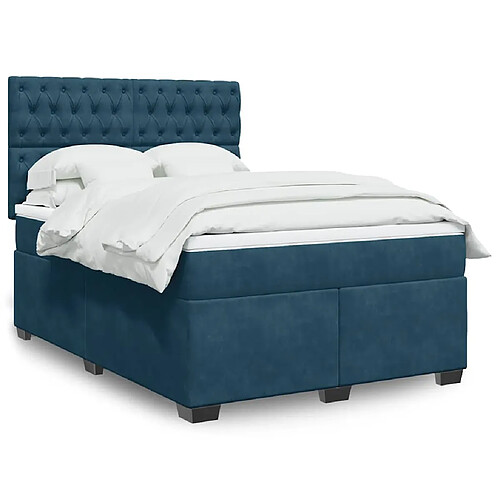 vidaXL Sommier à lattes de lit et matelas bleu 140x200 cm velours