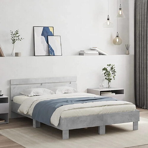 vidaXL Cadre de lit avec LED sans matelas gris béton 120x190 cm