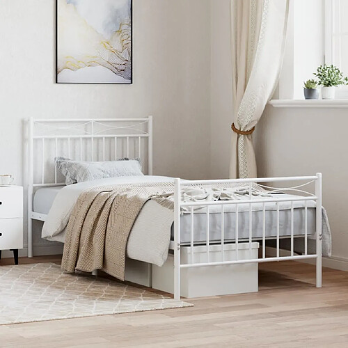 vidaXL Cadre de lit métal sans matelas avec pied de lit blanc 90x200cm