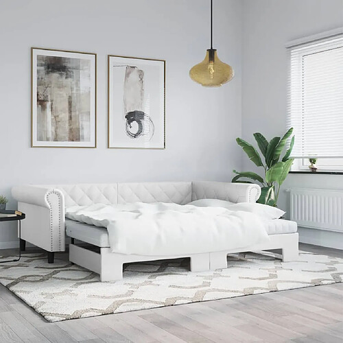 vidaXL Lit de jour et lit gigogne et matelas blanc 90x200cm similicuir