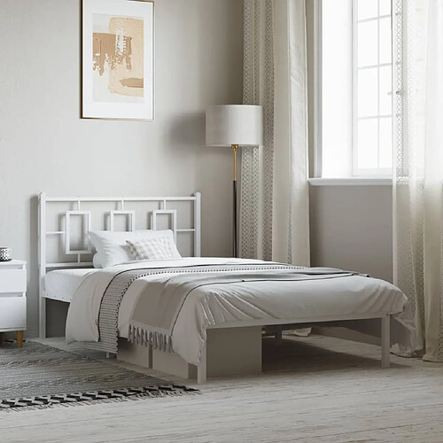 vidaXL Cadre de lit métal sans matelas et tête de lit blanc 107x203 cm