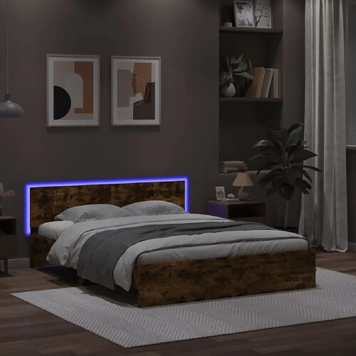 vidaXL Cadre de lit avec LED sans matelas chêne fumé 160x200 cm