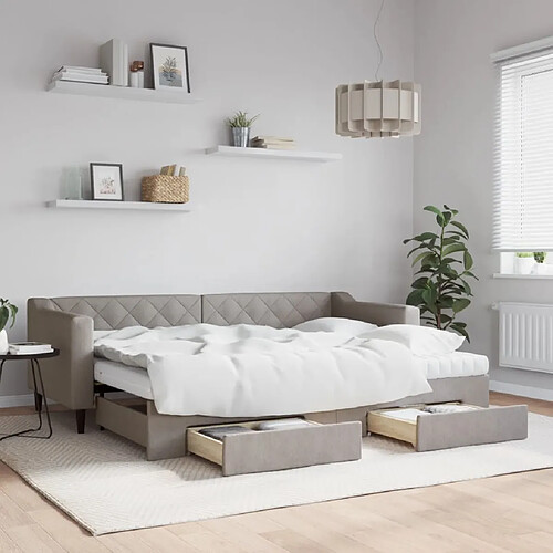 vidaXL Lit de jour avec gigogne et tiroirs taupe 80x200 cm tissu