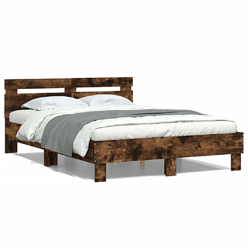 vidaXL Cadre de lit avec LED sans matelas chêne fumé 135x190 cm