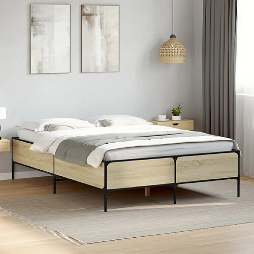 vidaXL Cadre de lit sans matelas chêne sonoma 135x190 cm