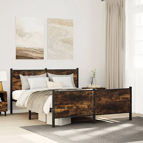 vidaXL Cadre de lit en métal sans matelas chêne fumé 137x190 cm
