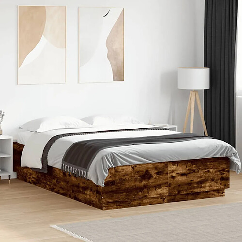 vidaXL Cadre de lit sans matelas chêne fumé 150x200 cm