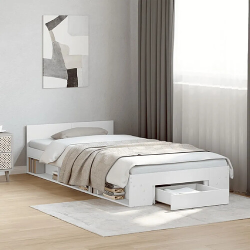 vidaXL Cadre de lit avec tiroir sans matelas blanc 100x200 cm