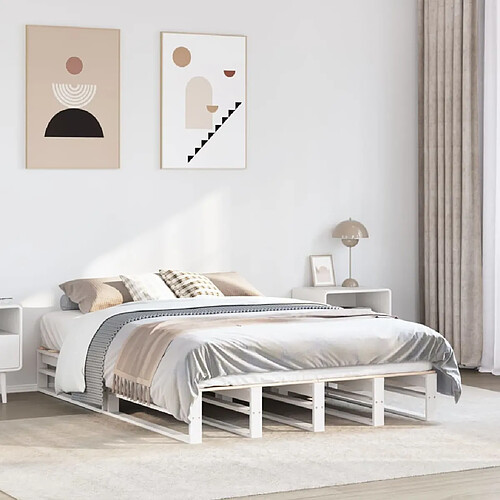 vidaXL Cadre de lit sans matelas blanc 135x190 cm bois de pin massif