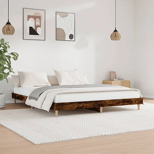 vidaXL Cadre de lit sans matelas chêne fumé 150x200 cm bois ingénierie
