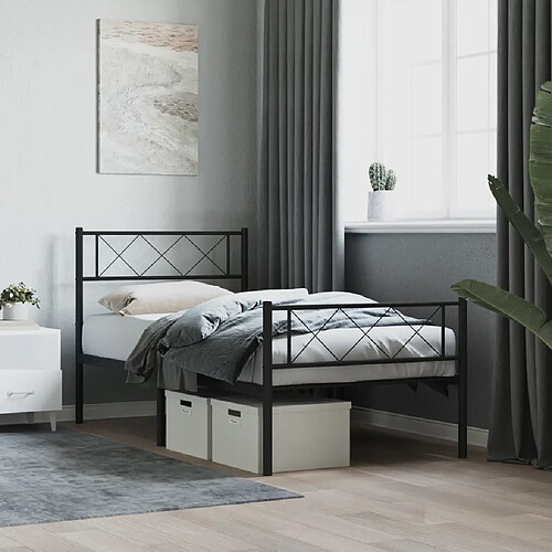 vidaXL Cadre de lit métal sans matelas avec pied de lit noir 90x190 cm