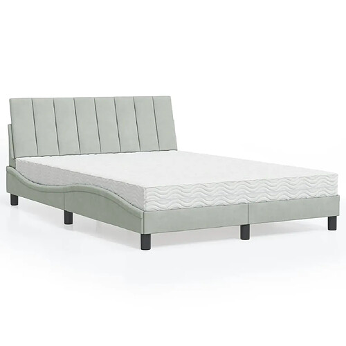 vidaXL Lit avec matelas Hanko gris clair 140x200 cm velours