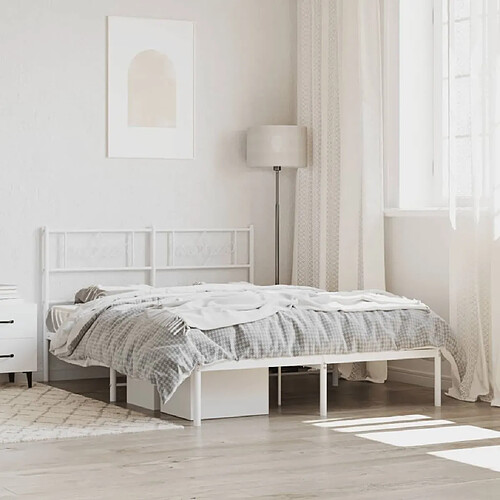 vidaXL Cadre de lit métal sans matelas et tête de lit blanc 120x190 cm