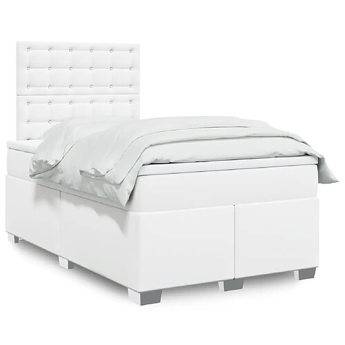 vidaXL Sommier à lattes de lit avec matelas Blanc 120x200cm Similicuir