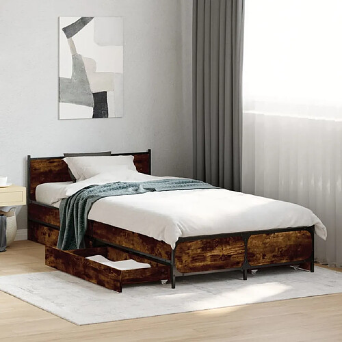 vidaXL Cadre de lit avec tiroirs sans matelas chêne fumé 75x190 cm