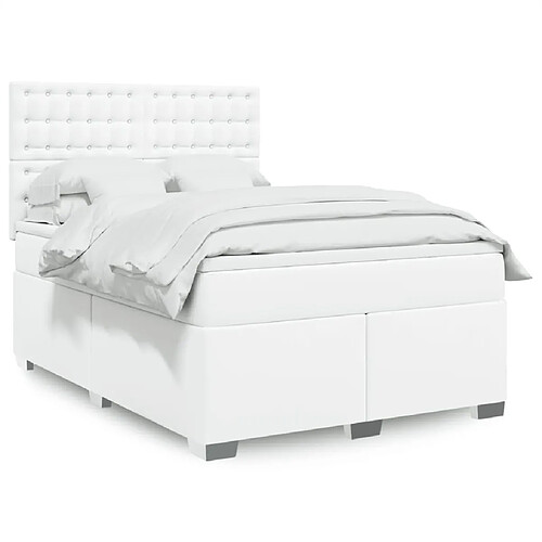 vidaXL Sommier à lattes de lit avec matelas Blanc 140x200cm Similicuir