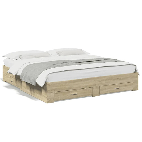 vidaXL Cadre de lit avec tiroirs sans matelas chêne sonoma 200x200 cm