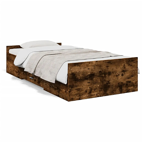 vidaXL Cadre de lit avec tiroirs sans matelas chêne fumé 75x190 cm