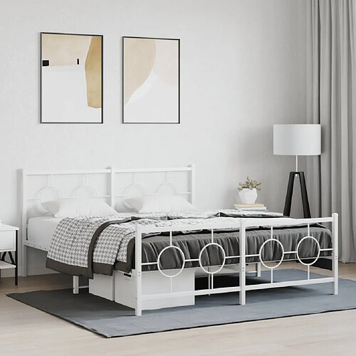 vidaXL Cadre de lit métal sans matelas et pied de lit blanc 150x200 cm
