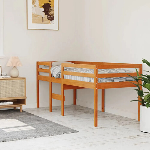 vidaXL Lit haut sans matelas cire marron 90x190 cm bois massif