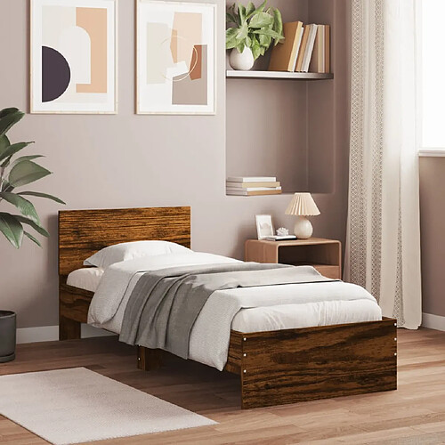 vidaXL Cadre de lit sans matelas avec tête de lit chêne fumé 90x190 cm