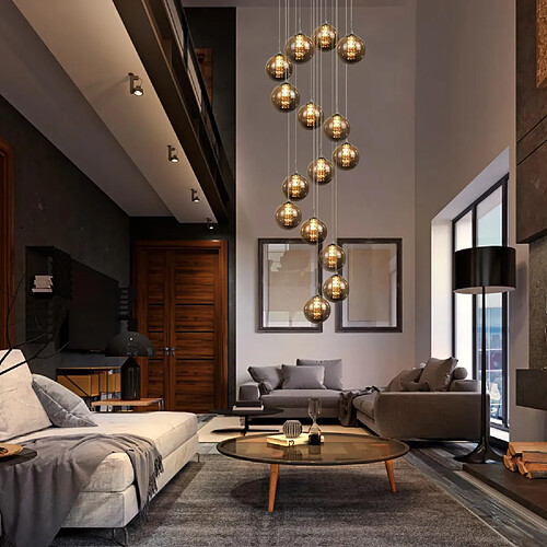 Zmh Lustre suspension LED verre - Gris