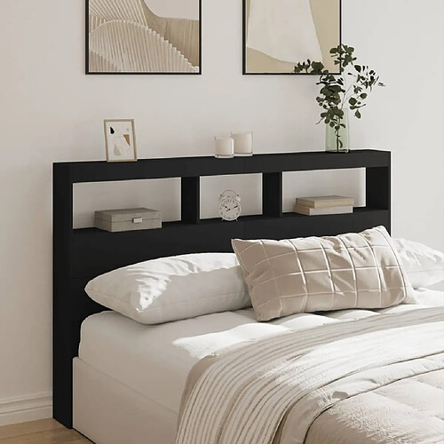 vidaXL Armoire tête de lit avec LED noir 160x17x102 cm