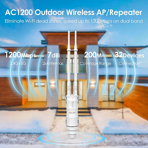 Amplificateur WiFi Extérieur Wavlink AC1200 - Double Bande 2.4G/5G Avec PoE