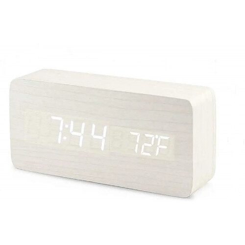 INF Réveil numérique LED en bois - Blanc