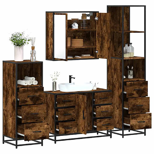 vidaXL Ensemble meubles salle de bain 4 pcs chêne fumé bois ingénierie
