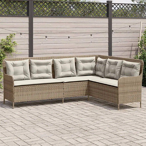 vidaXL Canapé de Jardin 5 Places en L - Beige Rotin