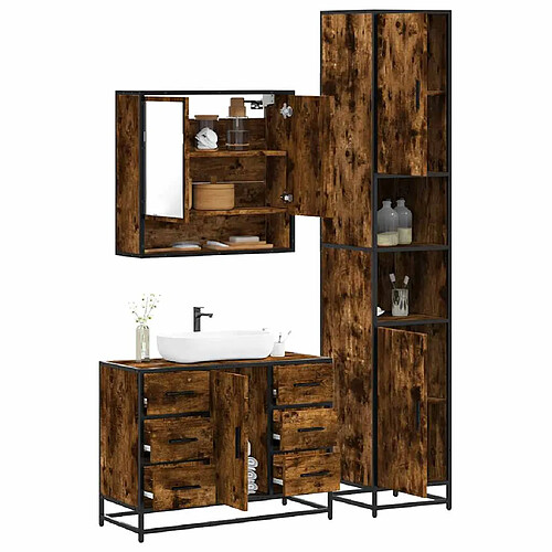 vidaXL Ensemble de meubles de salle de bain 3 pcs Chêne fumé