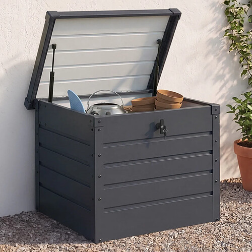 Idmarket Coffre de rangement métal verrouillable gris anthracite pour jardin 200L 68x62,5x63 cm