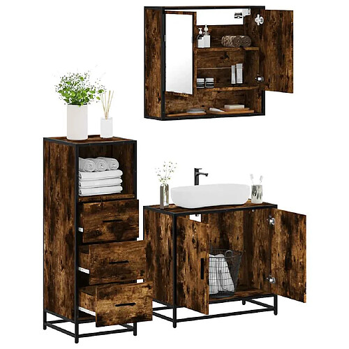 vidaXL Ensemble de meubles de salle de bain 3 pcs Chêne fumé