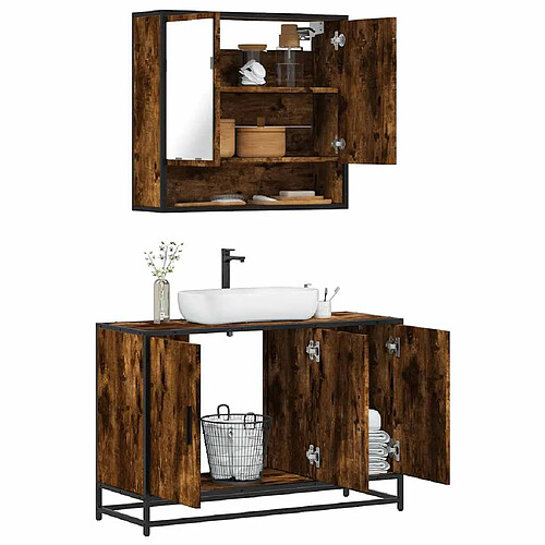 vidaXL Ensemble de meubles de salle de bain 2 pcs Chêne fumé