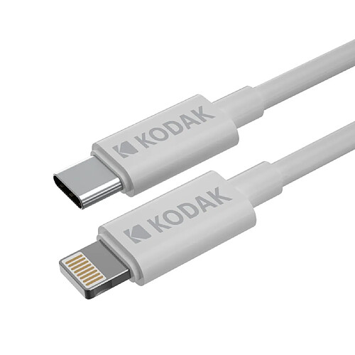 KODAK Câble USB-C Premium vers Cable Chargeur iPhone/iPad Lightning 1m - Charge et Transfert de Données Haute Vitesse, Design Résistant - Blanc