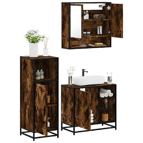 vidaXL Ensemble de meubles de salle de bain 3 pcs Chêne fumé