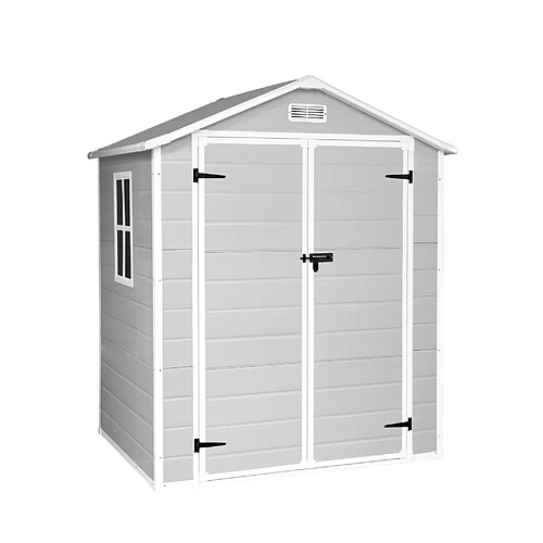 Wasabi - Abri de Jardin en Résine Aqua 2.6 avec fenêtre - 2,39m2 - Inclut le Sol - Grande Porte Double - Gris Blanc