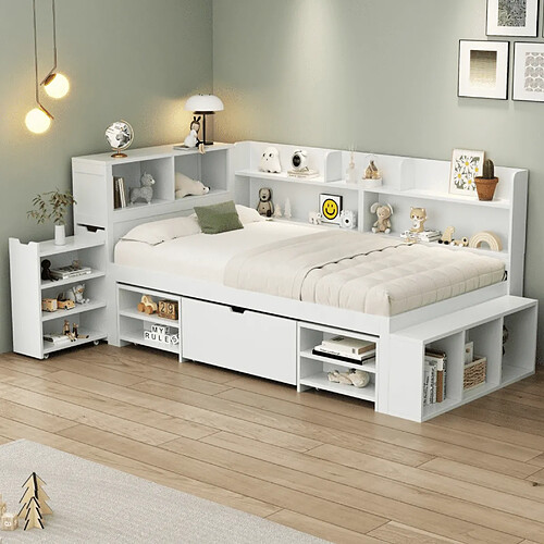 KOMHTOM Lit d'enfant avec rangements - Blanc - 90x200 cm