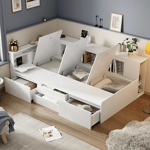 KOMHTOM Lit d'enfant 90x200 cm avec rangement - Blanc