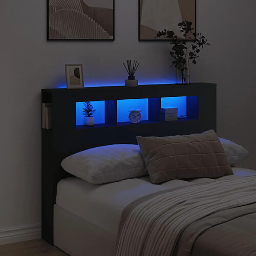 vidaXL Tête de lit à LED noir 140x18,5x103,5 cm bois d'ingénierie