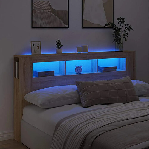 vidaXL Tête de lit à LED chêne sonoma 180x18,5x103,5cm bois ingénierie